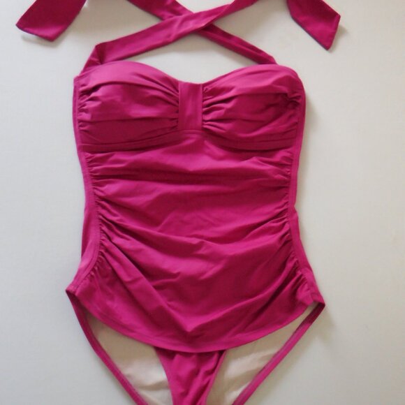 Tommy Bahama Side Ruched Swimsuit Raspberry Color Size 8 Halter - Picture 1 of 5